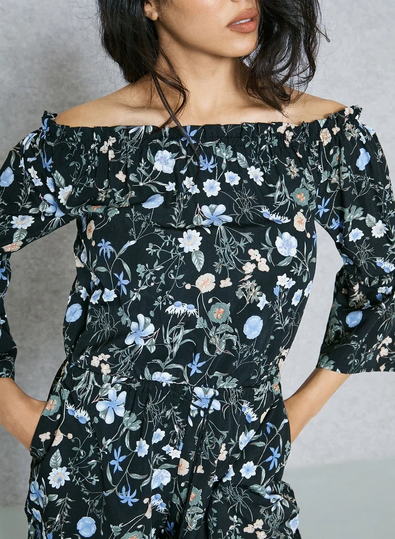 Ginger Floral Print Lace Hem Bardot Playsuit