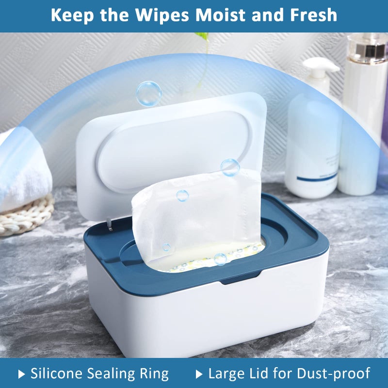 Yoande 4 Pieces Wipes Dispenser Baby Wipes Case Container Case Wet Wipe Holder with Sealing Design Refillable Baby Wipe Dispenser Easy Open and Close (Blue, Gray) - Image 5