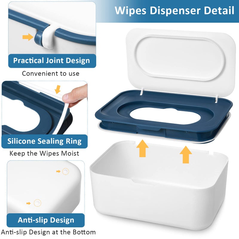 Yoande 4 Pieces Wipes Dispenser Baby Wipes Case Container Case Wet Wipe Holder with Sealing Design Refillable Baby Wipe Dispenser Easy Open and Close (Blue, Gray) - Image 4