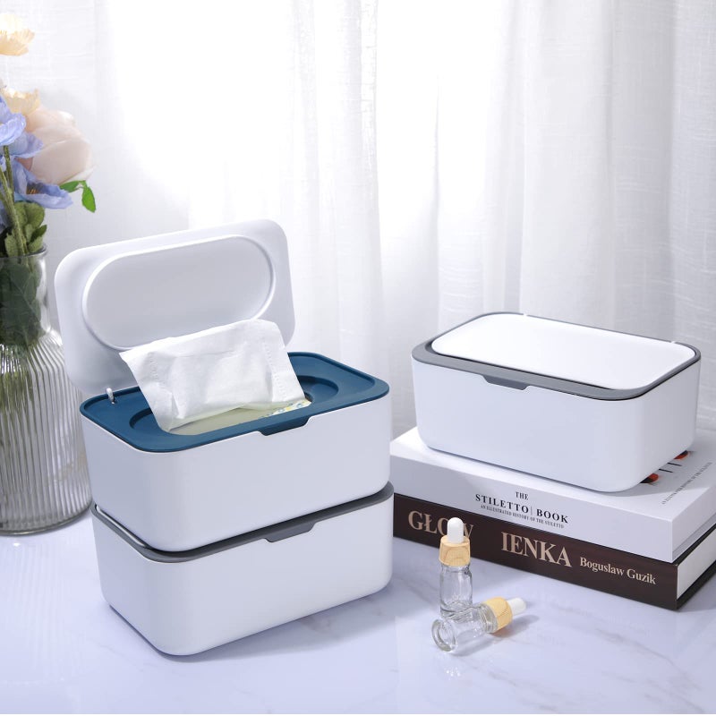 Yoande 4 Pieces Wipes Dispenser Baby Wipes Case Container Case Wet Wipe Holder with Sealing Design Refillable Baby Wipe Dispenser Easy Open and Close (Blue, Gray) - Image 3