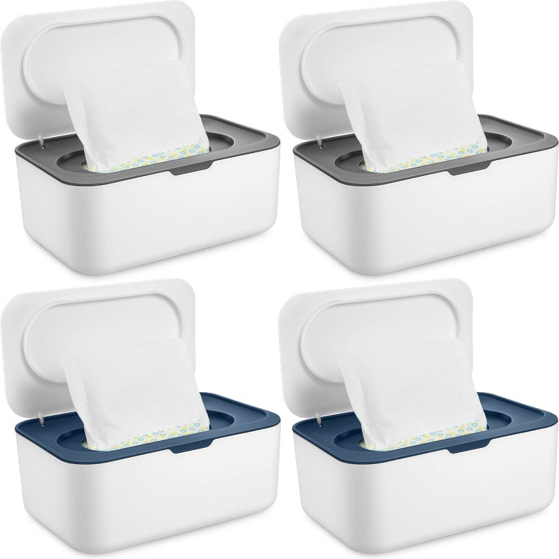 Yoande 4 Pieces Wipes Dispenser Baby Wipes Case Container Case Wet Wipe Holder with Sealing Design Refillable Baby Wipe Dispenser Easy Open and Close (Blue, Gray) - Image 1
