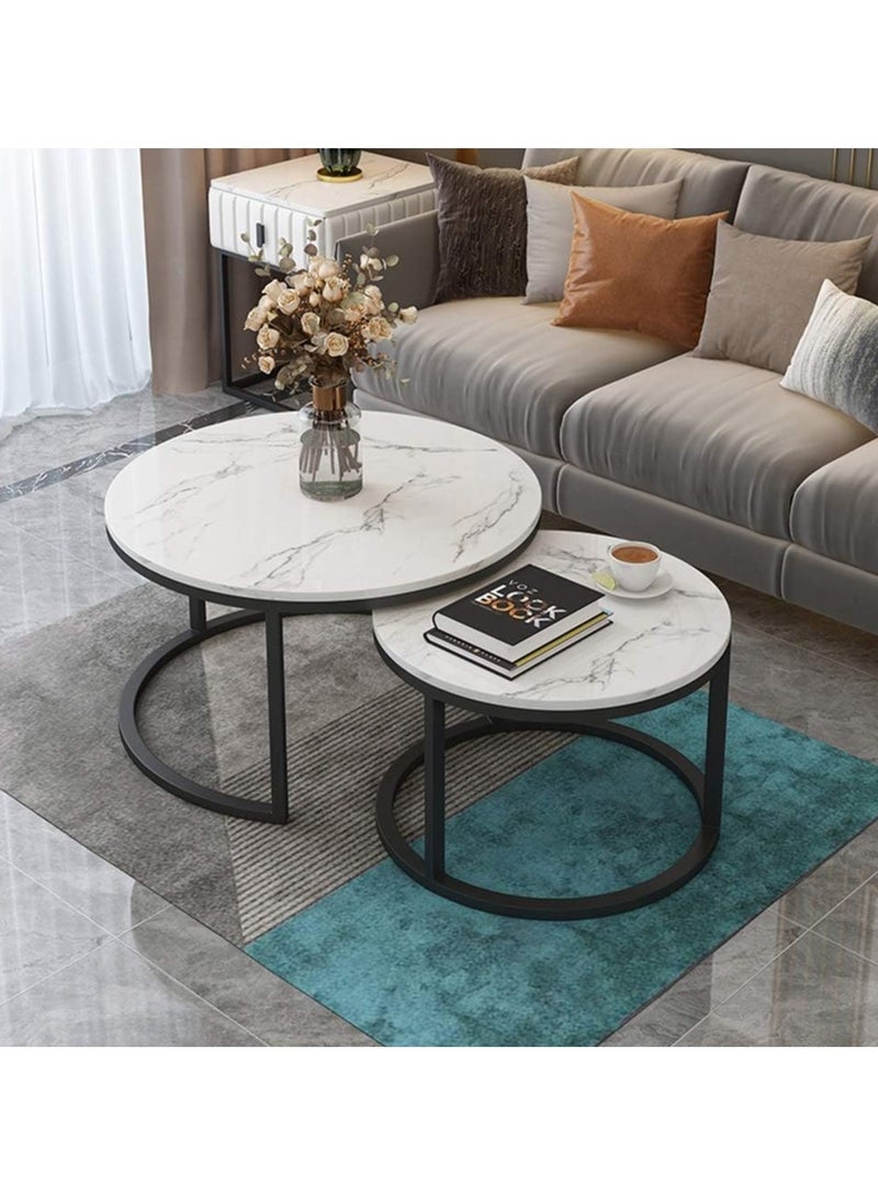 DubaiGallery Coffee Table Set of 2, Round Coffee Table, Sofa Side End Table, Coffee Table Bedside Table with Metal Base, Bedroom Home Office - Image 2