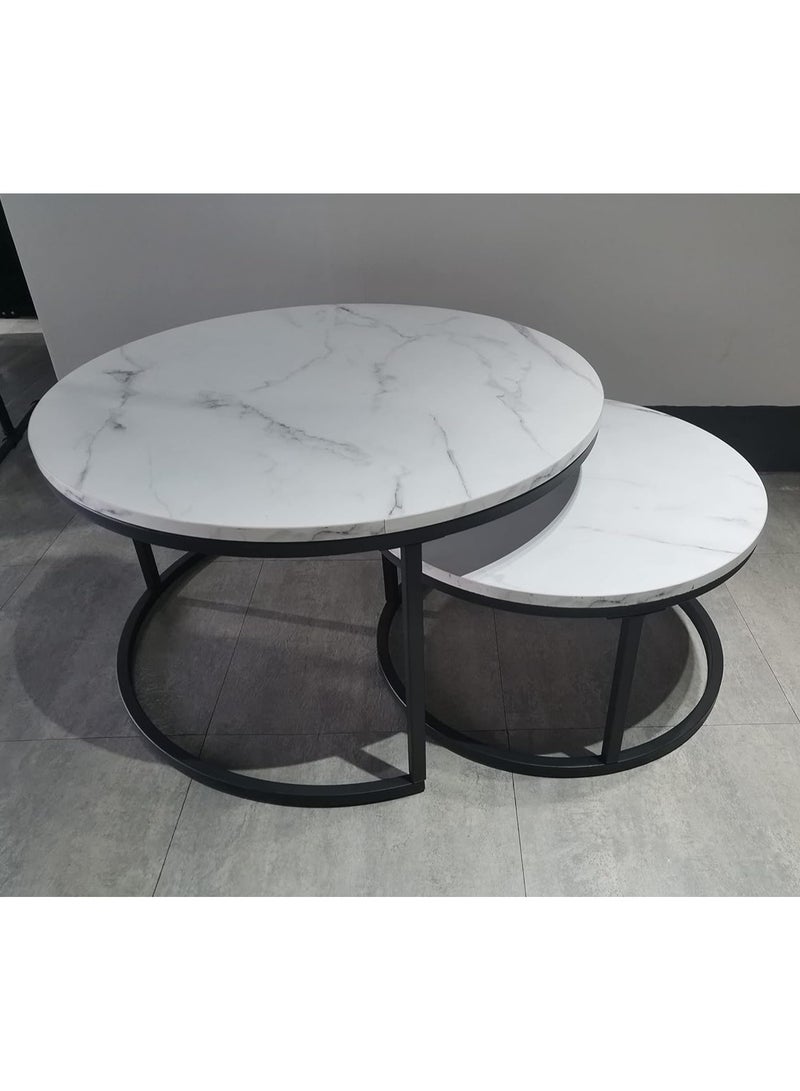 DubaiGallery Coffee Table Set of 2, Round Coffee Table, Sofa Side End Table, Coffee Table Bedside Table with Metal Base, Bedroom Home Office - Image 4