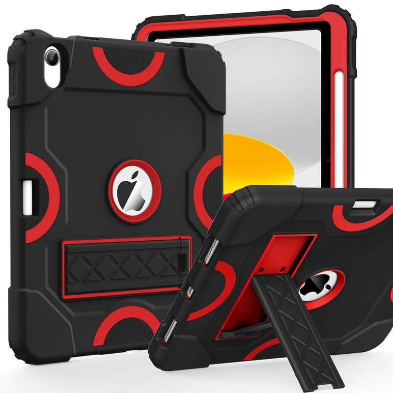 Cantis Case for iPad 11inch A16 2025 iPad 10th Generation 2022 109 inch Shockproof iPad Cover 10th Generation with Pencil Holder Kickstand BlackRedBlack
