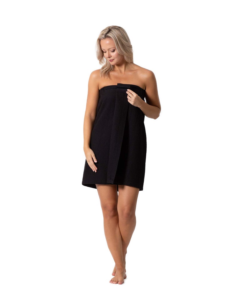 Turkish Linen Women’s Waffle Spa Body Wrap with Adjustable Closure (Small/Medium, Black) - Image 3
