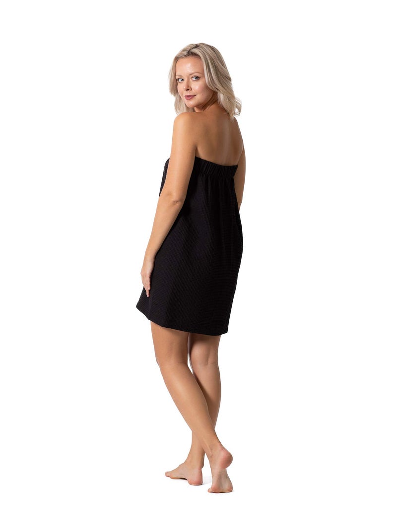 Turkish Linen Women’s Waffle Spa Body Wrap with Adjustable Closure (Small/Medium, Black) - Image 4