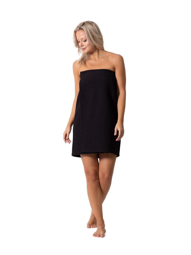 Turkish Linen Women’s Waffle Spa Body Wrap with Adjustable Closure (Small/Medium, Black) - Image 5