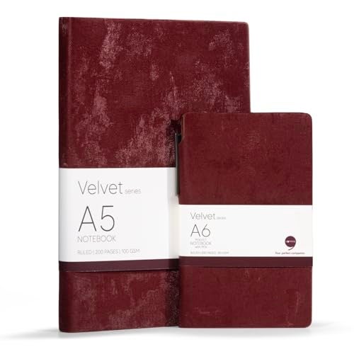 COMMA | Velvet Series Combo | A5 & A6 Size with Pen | Flexible Bound Notebook | 200 Pages | 100gsm Natural Shade Paper | Velvet PU Cover with Edge Colour - Maroon - Image 1