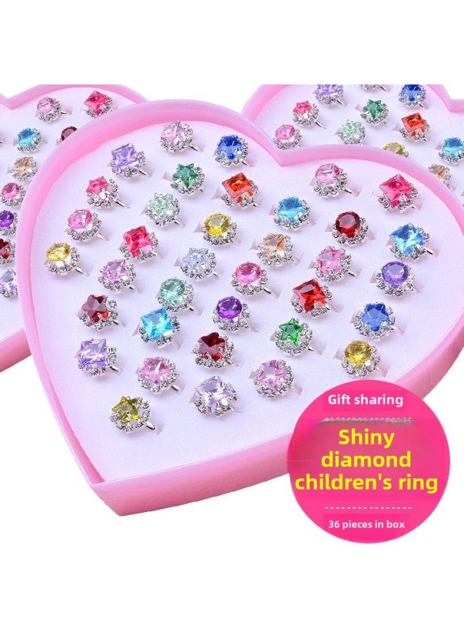 Children's Ring Girl's Diamond Gem Toy Girl's Baby Crystal Ring Princess Pearl Jewelry Jewelry Box-Color:Gem Ring 36 Fixed Box  - Image 2