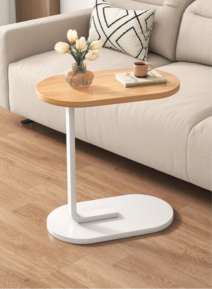 C Shaped Side Table with Metal Frame Service Table Coffee Bed Couch End Table Laptop Holder Table for Living Room Bedroom Bedside-45x30x63 cm