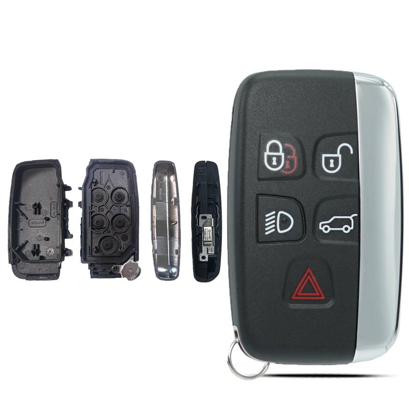 غطاء مفتاح بديل يناسب لاند روفر رينج روفر سبورت إيفوك LR4 LR2 جاكوار XJ XF XK FType FPACE XE 2012 2013 2014 2015 2016 2017 2018 جهاز تحكم عن بعد بدون مفتاح 5 أزرار غطاء لوحة