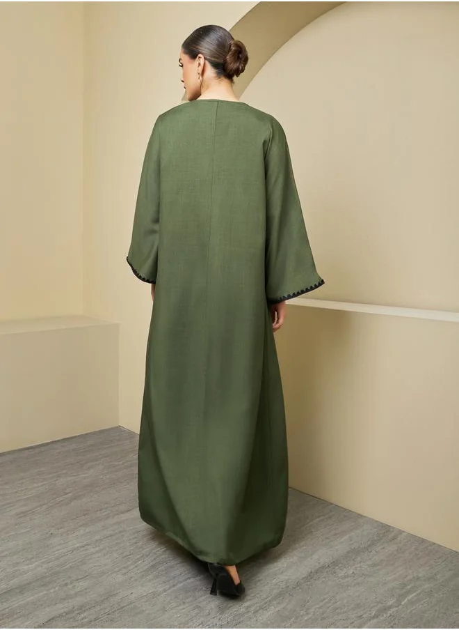 Styli Regular Fit Abaya with Lace Trims Detail