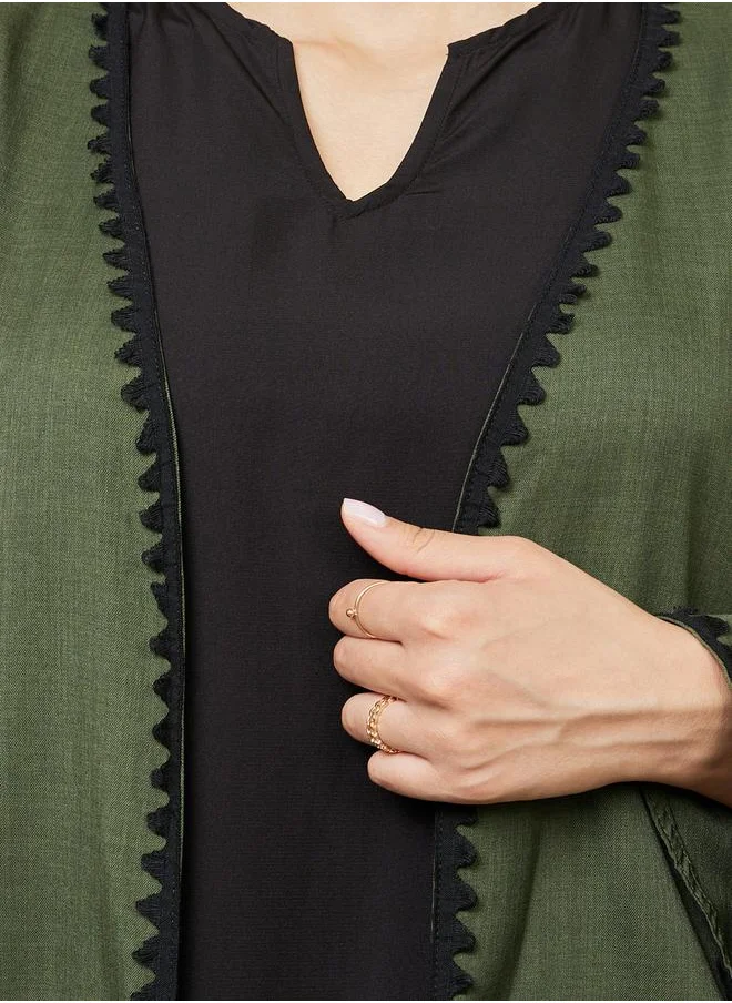 Styli Regular Fit Abaya with Lace Trims Detail