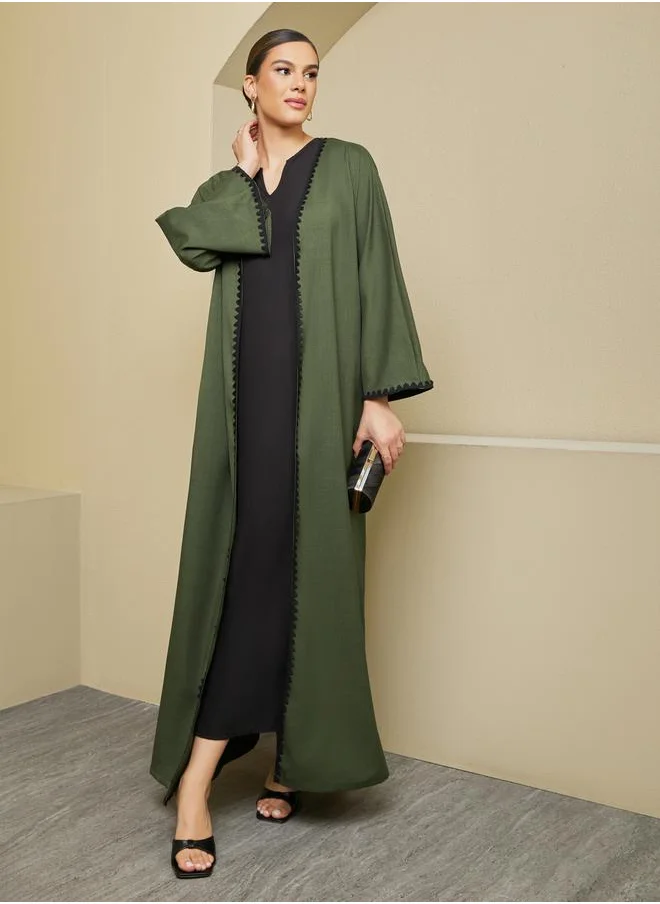 Styli Regular Fit Abaya with Lace Trims Detail