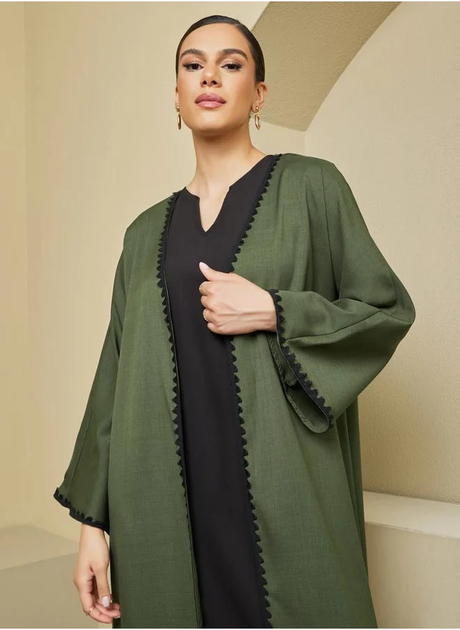 Styli Regular Fit Abaya with Lace Trims Detail
