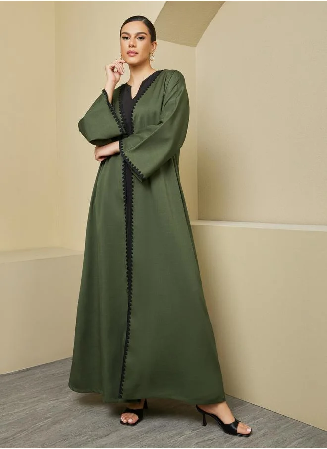 Styli Regular Fit Abaya with Lace Trims Detail