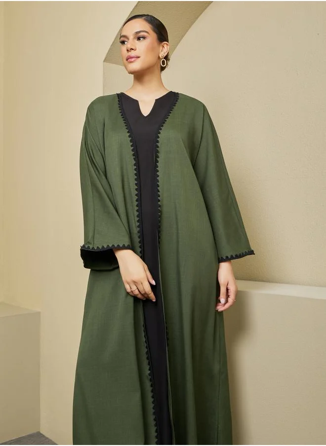 Styli Regular Fit Abaya with Lace Trims Detail