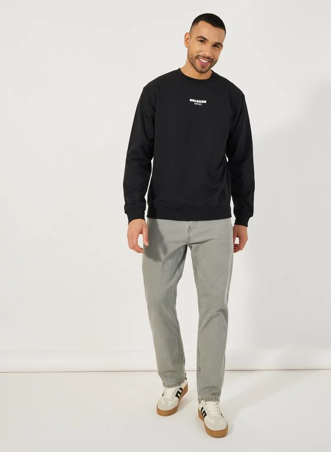 Styli Relaxed Fit Puff Print Fleece Sweatshirt