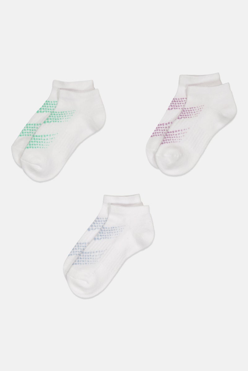 RBX Kids Girl 3 Pairs Graphic Print Ankle Socks, White  - Image 3
