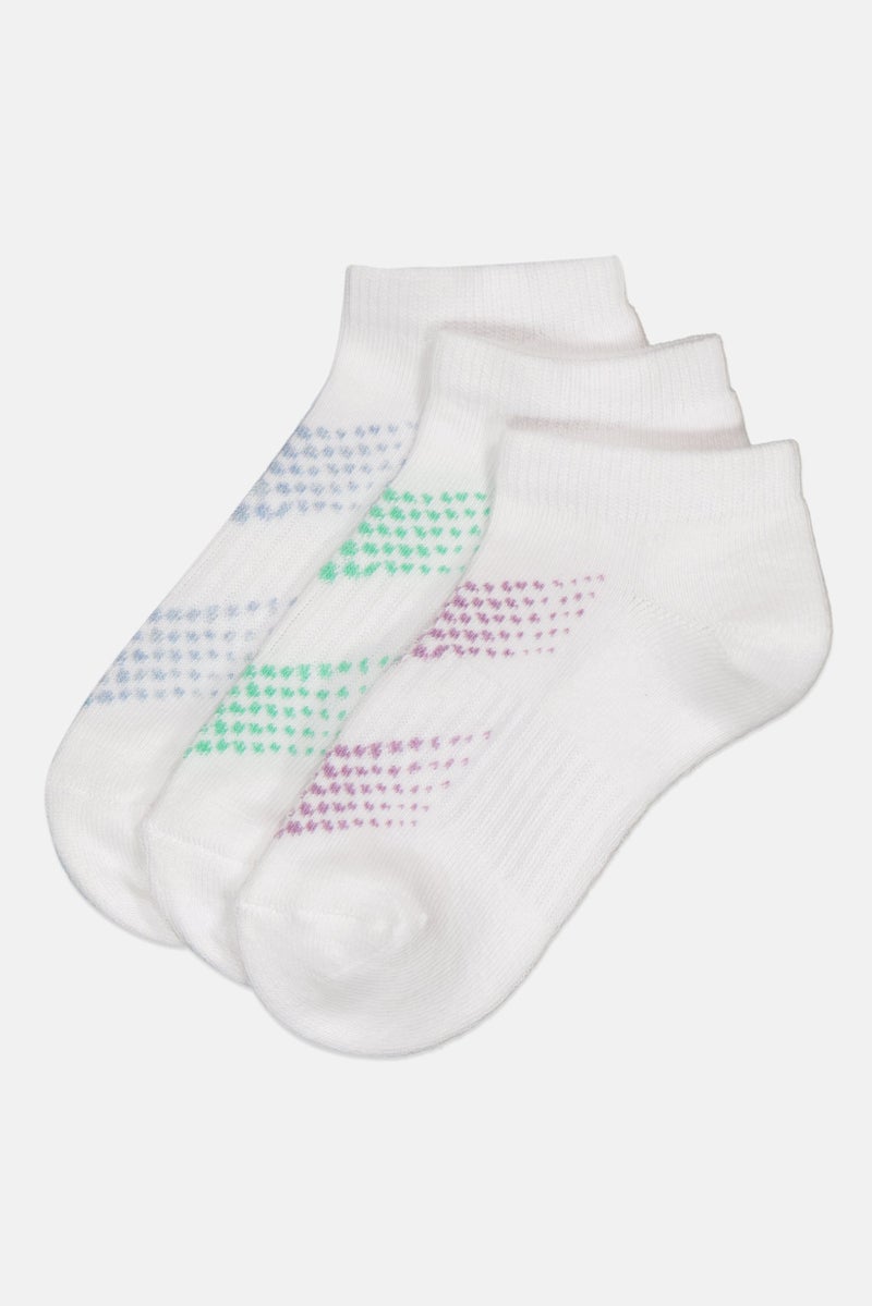 RBX Kids Girl 3 Pairs Graphic Print Ankle Socks, White  - Image 1