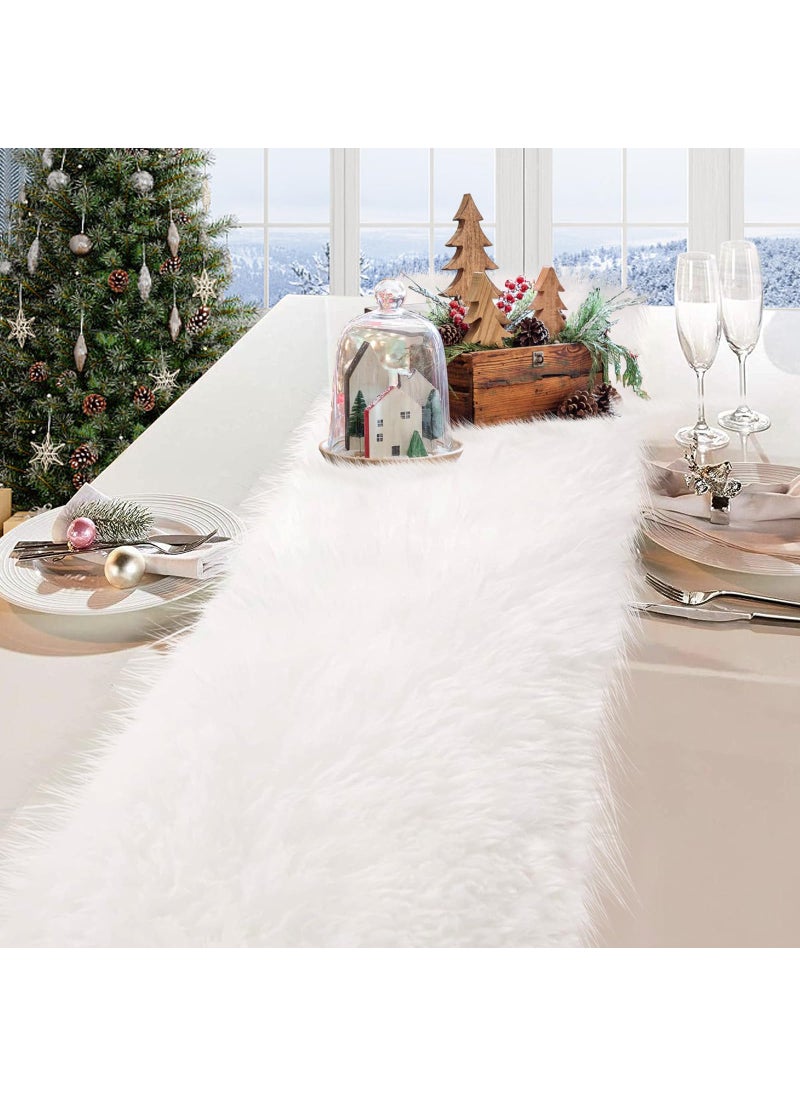 yuboo yuboo Fluffy Desser Runner for Bedroom White Chrismtas Table Runner Furry Fur Touch for Dresser Cover Top 14 x 72 Inches 