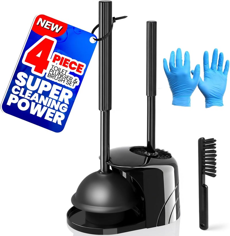 Denvlex 2 in 1 Toilet Brush and Plunger Set, Extended Handle Plunger,Toilet Bowl Brush Plunger Set,Bathroom Cleaning Tools,Cleaning Brush,Cleaning Supplies,Toilet Brush Plunger Combo,Black（20inch） - Image 1