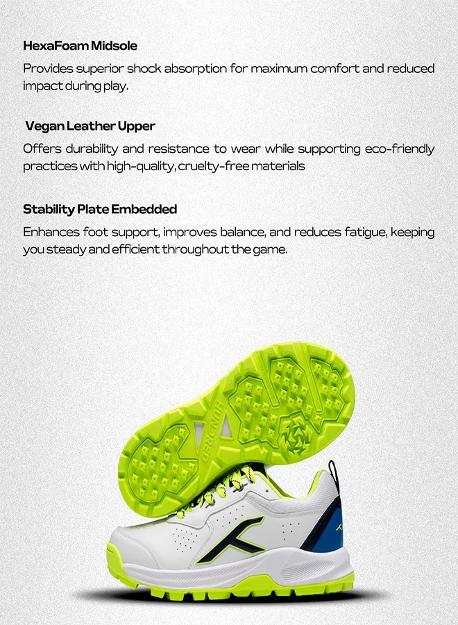 HUNDRED Hundred HyperDrive Cricket Shoes | TerraSpike Rubber Studs | Embedded Support Plate for Stability | Lightweight & Durable | Ideal for Turf, Ground & Hard Surfaces (White/Lime/Blue ; UK 9)