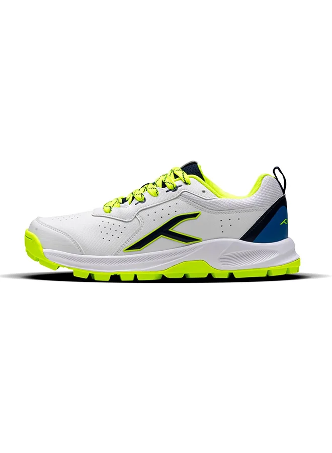 HUNDRED Hundred HyperDrive Cricket Shoes | TerraSpike Rubber Studs | Embedded Support Plate for Stability | Lightweight & Durable | Ideal for Turf, Ground & Hard Surfaces (White/Lime/Blue ; UK 9)