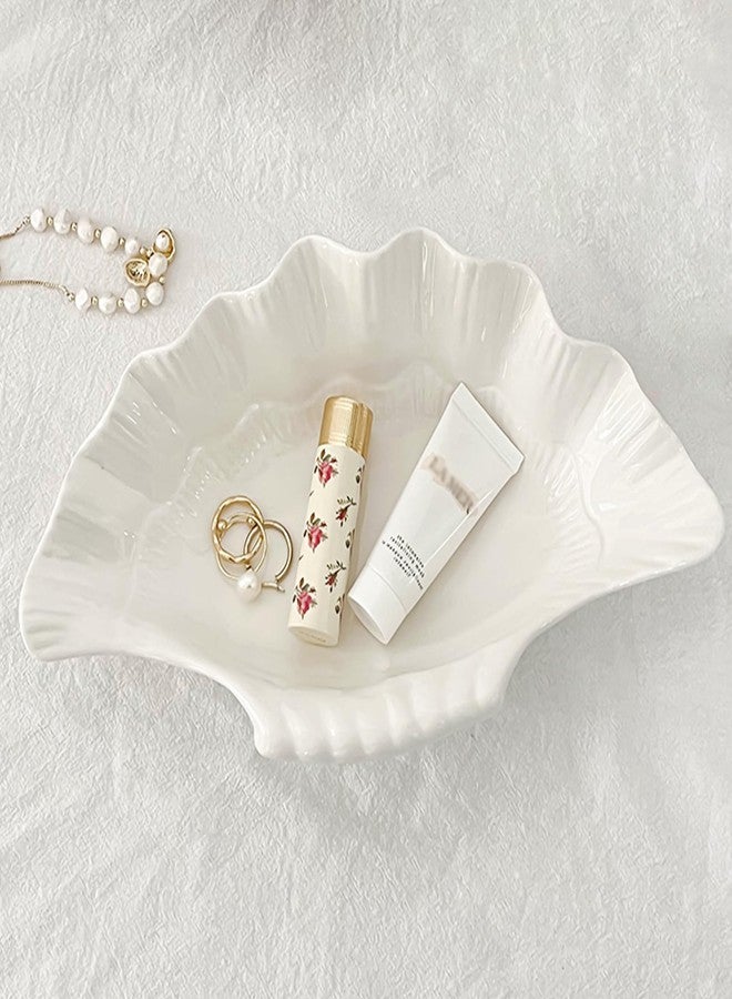 Samchilderlan Seashell Ceramic Decorative Bowl Jewelry Dish Tray, Shell-shape Trinket Dish Ring Dish Jewelry Holder, Key Bowl Catch All Bowl for Beach Coastal Room Decor Beachy Party Wedding Shell Decor(White) - Image 1