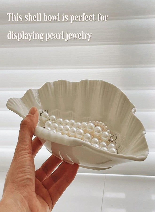 Samchilderlan Seashell Ceramic Decorative Bowl Jewelry Dish Tray, Shell-shape Trinket Dish Ring Dish Jewelry Holder, Key Bowl Catch All Bowl for Beach Coastal Room Decor Beachy Party Wedding Shell Decor(White) - Image 4