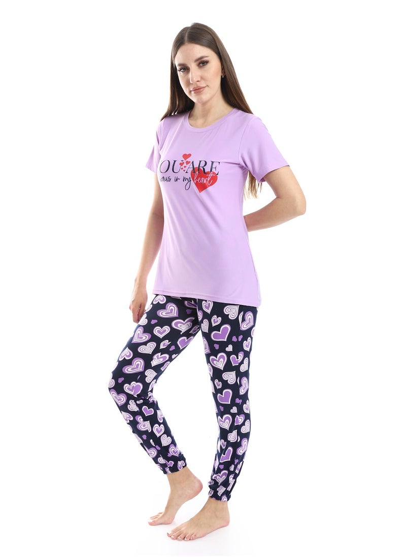 Caesar - Women Pajama Set With Half Sleeves And Printed Photo - Image 1