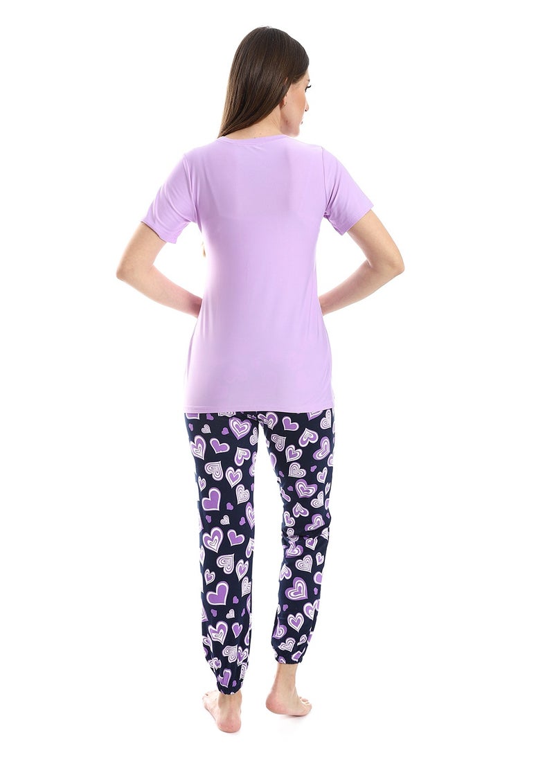 Caesar - Women Pajama Set With Half Sleeves And Printed Photo - Image 1