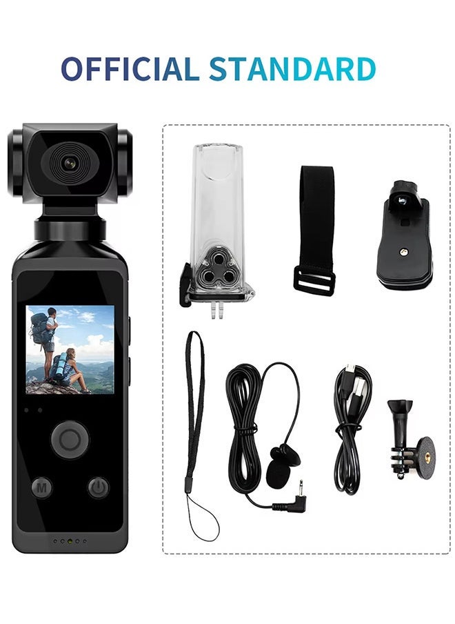 Handheld Action Camera, 4k 30FPS Video Camera, 1.3 Inch Screen, 270 Degree Rotating Lens, with 30M Water Proof Case, Portable Vlogging Camera for Photography Outdoor Riding Diving ,with 128G Card  - Image 2