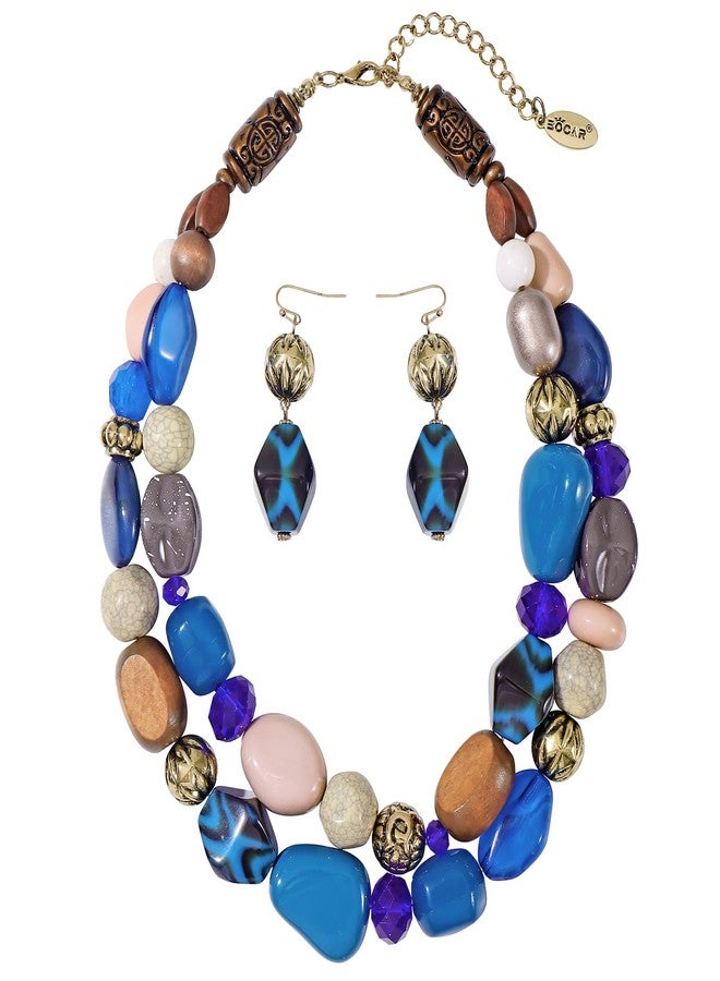 بوكار قلادة بوكار ذات طبقتين بتصميم أنيق وخرز سميك، هدية مثالية للنساء (NK-10384-Strong Blue-set) - Image 1