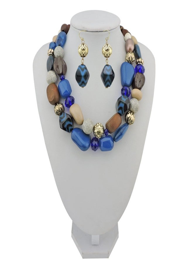 بوكار قلادة بوكار ذات طبقتين بتصميم أنيق وخرز سميك، هدية مثالية للنساء (NK-10384-Strong Blue-set) - Image 4