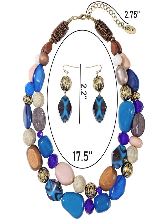 بوكار قلادة بوكار ذات طبقتين بتصميم أنيق وخرز سميك، هدية مثالية للنساء (NK-10384-Strong Blue-set) - Image 5