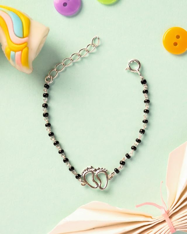 Clara 925 Sterling Silver Baby Nazariya Kids Footprint Bracelet With Black Beads | New Born to 1 Year | Length 5 inch, Adjustable | Gift For Baby Boys and Girls - Image 2