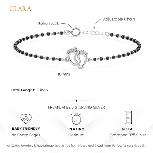 Clara 925 Sterling Silver Baby Nazariya Kids Footprint Bracelet With Black Beads | New Born to 1 Year | Length 5 inch, Adjustable | Gift For Baby Boys and Girls - Image 4