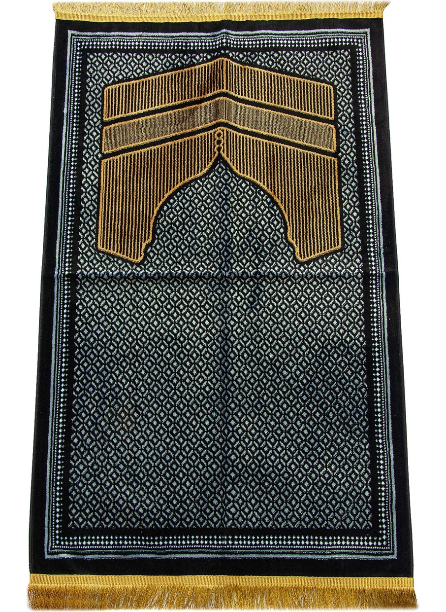 İhvan Online Ihvan Online Albion Kaaba Patterned Velvet Prayer Rug Yellow