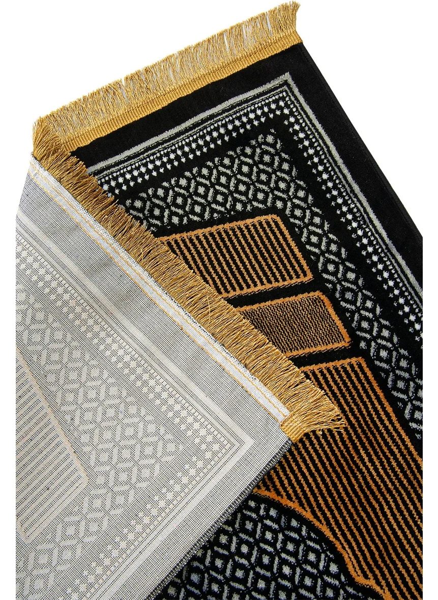 İhvan Online Ihvan Online Albion Kaaba Patterned Velvet Prayer Rug Yellow