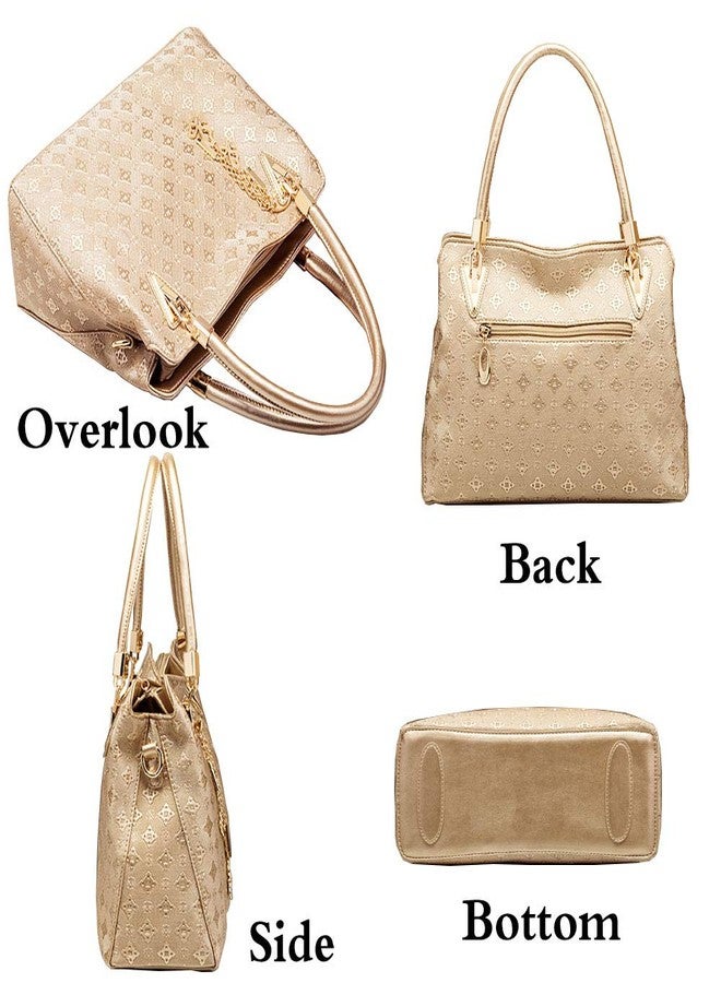 FiveloveTwo Women PU Ladies Handbag Purse Tote Satchel Shoulder Bag Tassel Print 4pcs Set Top Handle Bag Clutch Card Holder Gold - Image 4