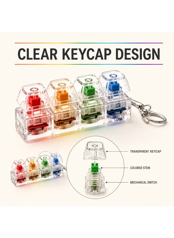 1 Pcs Light Up Rainbow Transparent Keyboard Key Fidget Keychain Toy, Pressable Stress Relief Sensory Toy for Kids Birthday Ramadan Eid Small Daily Gift Packaging - Image 3