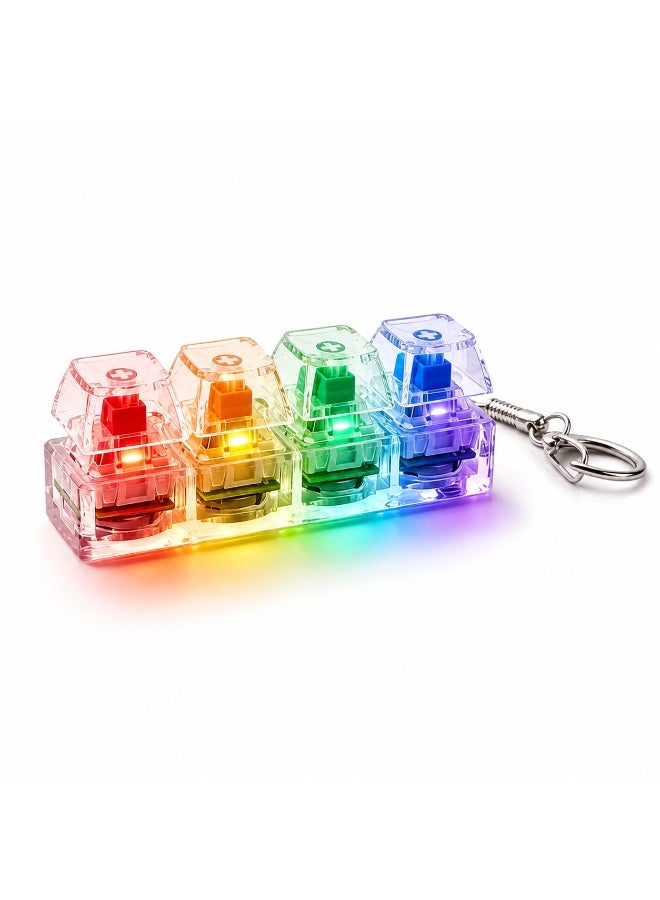 1 Pcs Light Up Rainbow Transparent Keyboard Key Fidget Keychain Toy, Pressable Stress Relief Sensory Toy for Kids Birthday Ramadan Eid Small Daily Gift Packaging - Image 1