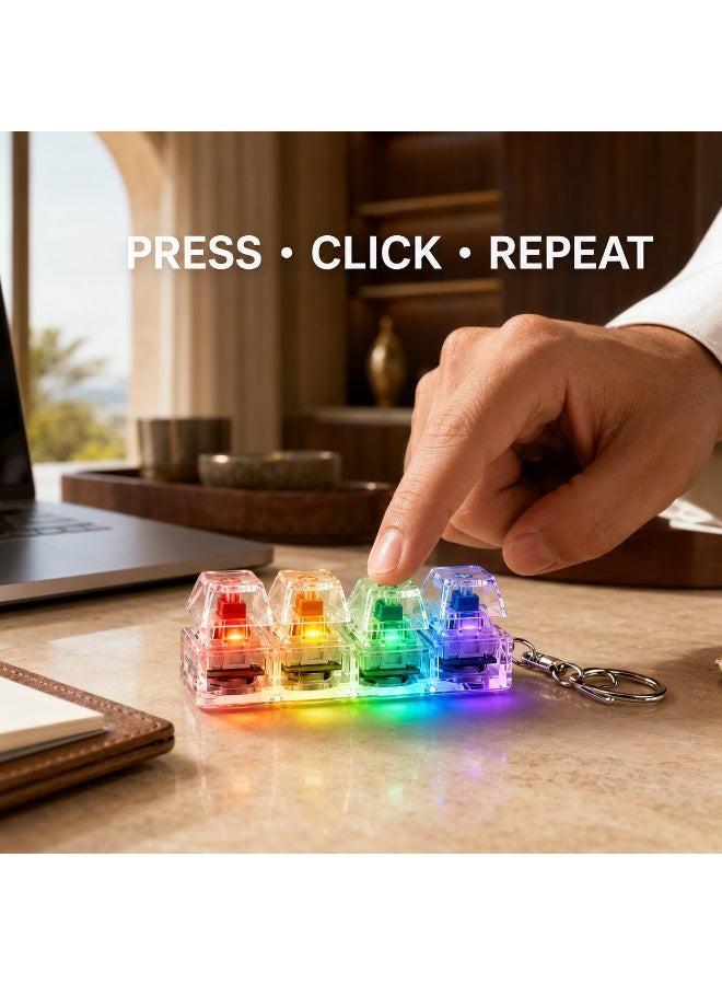 1 Pcs Light Up Rainbow Transparent Keyboard Key Fidget Keychain Toy, Pressable Stress Relief Sensory Toy for Kids Birthday Ramadan Eid Small Daily Gift Packaging - Image 2
