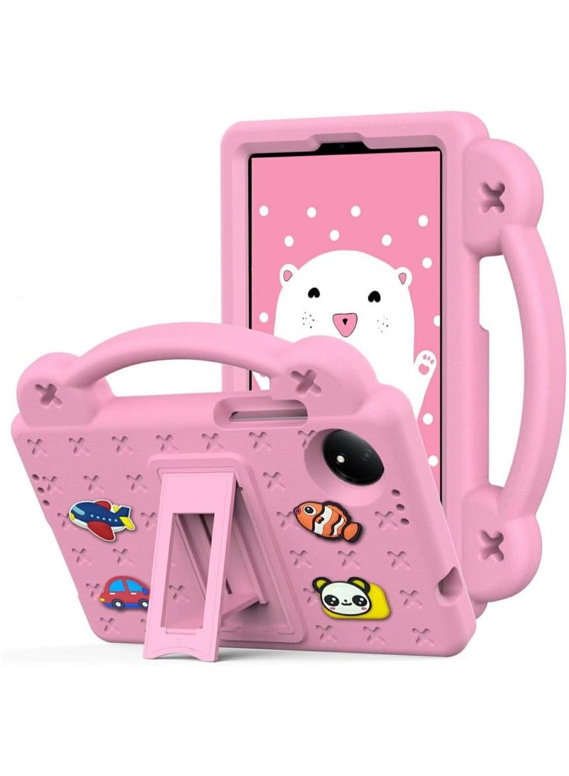 Kids Case for Xiaomi Redmi Pad SE 4G 8.7 inch 2024, EVA Silicone Shockproof Handle Kids Friendly Cover with Foldable Stand and Detachable Cartoon Doll for Redmi Pad SE 8,7 inch 2024 - Pink - Image 1