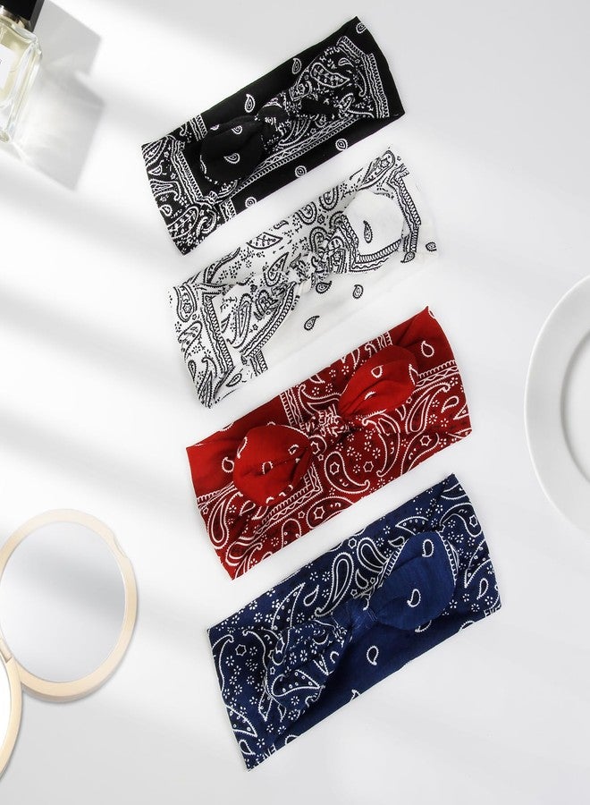 Tobeffect Bandana Headbands for Women Boho Style Paisley Print - Elastic Bow Head Bands for Women’s Hair Non Slip - Wide Headwraps with Bows Vintage, Cute Hairbands Hair Accessories 6 Pack - Image 3
