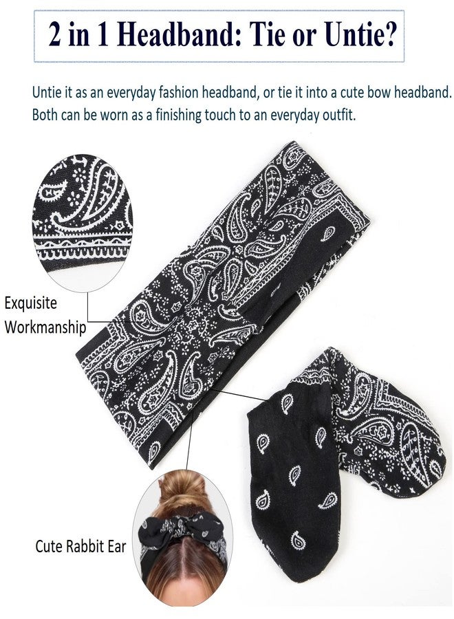 Tobeffect Bandana Headbands for Women Boho Style Paisley Print - Elastic Bow Head Bands for Women’s Hair Non Slip - Wide Headwraps with Bows Vintage, Cute Hairbands Hair Accessories 6 Pack - Image 5