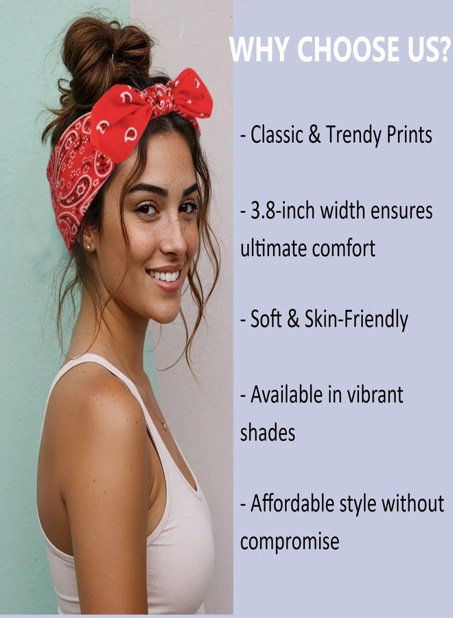 Tobeffect Bandana Headbands for Women Boho Style Paisley Print - Elastic Bow Head Bands for Women’s Hair Non Slip - Wide Headwraps with Bows Vintage, Cute Hairbands Hair Accessories 6 Pack - Image 2
