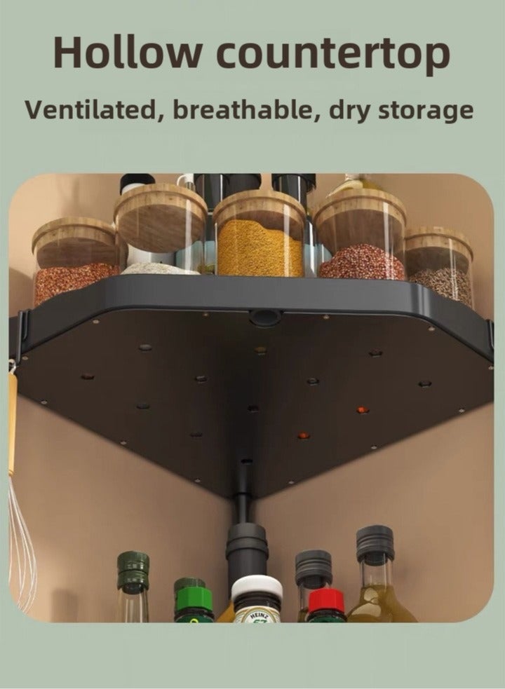 Kitchen Triangle 2-Layer Spice Storage Rack (No Need To Punch Holes)  Double-Layer Partition Storage  Efficient Use Of Corner Space - Image 5
