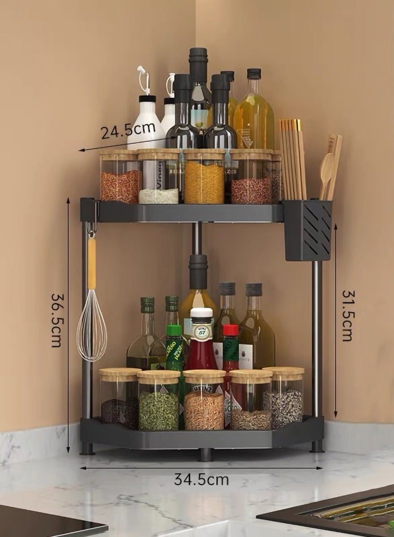 Kitchen Triangle 2-Layer Spice Storage Rack (No Need To Punch Holes)  Double-Layer Partition Storage  Efficient Use Of Corner Space - Image 2